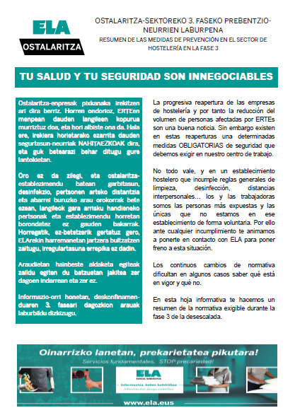 Resumen de las medidas de prevención en el sector de hostelería durante la fase 3 Resumen de las medidas de prevención en el sector de hostelería durante la fase 3