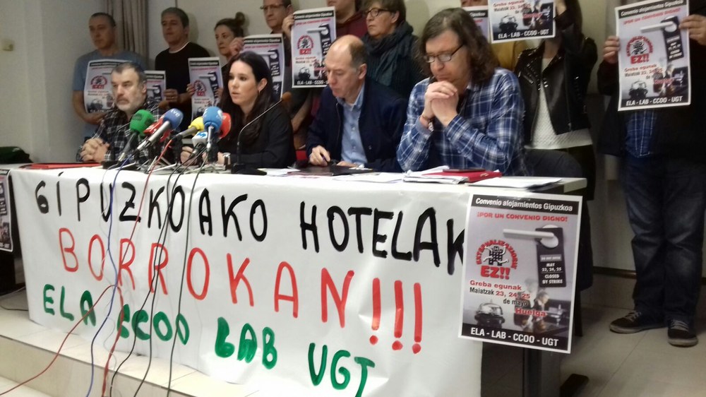 Huelga en los hoteles de Gipuzkoa los días 23, 24 y 25 de mayo