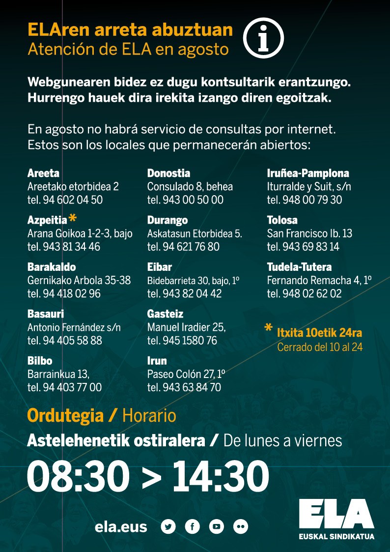 Nola jarri abuztuan ELArekin harremanetan