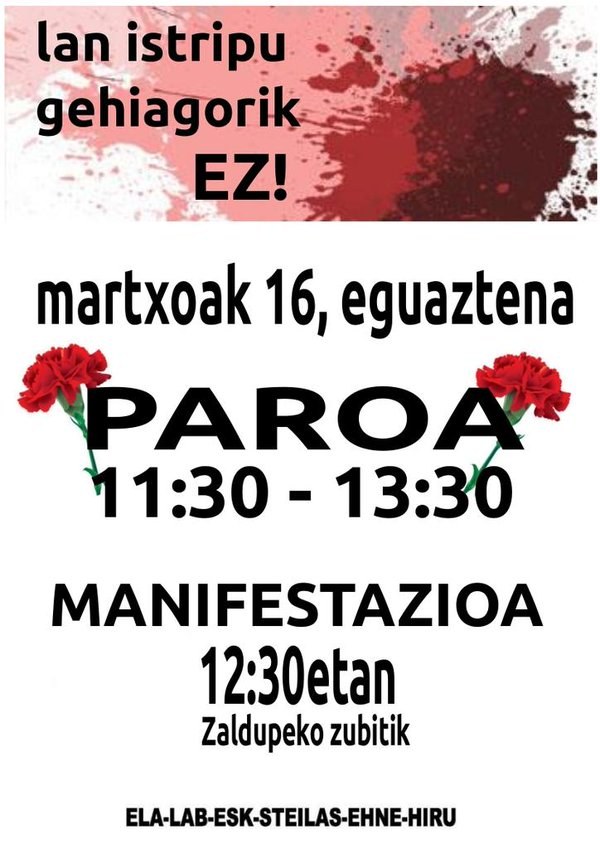 Bi ordutako lanuztea atzo Ondarroan izandako lan istripua saltzeko