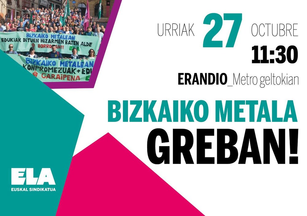 Bizkaiko metala grebara urriaren 27an, 28an eta azaroaren 2an