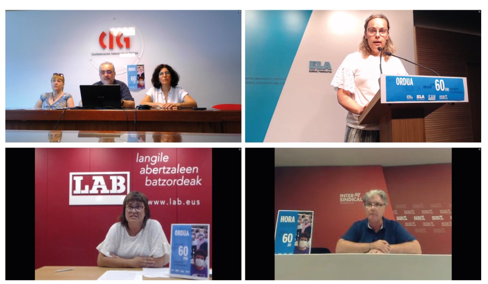 ELA, LAB, CIG eta Intersindical Catalana sindikatuek osasungintzako eta sektore soziosanitarioetako langileak 60 urterekin erretiratzea egituratzeko eskatu diote Madrilgo Gobernuari