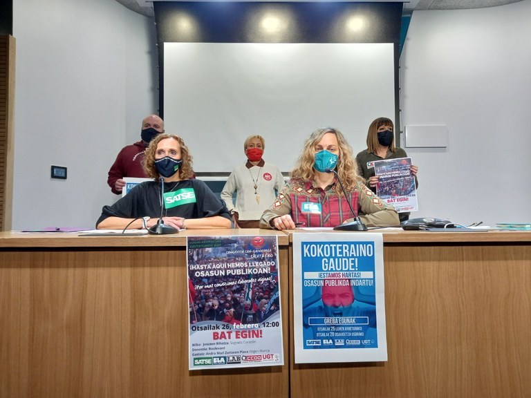 ELA, Satse, LAB, CCOO eta UGT sindikatuek berretsi dute Osasun Sailaren mahai sektorialera ez joateko erabakia