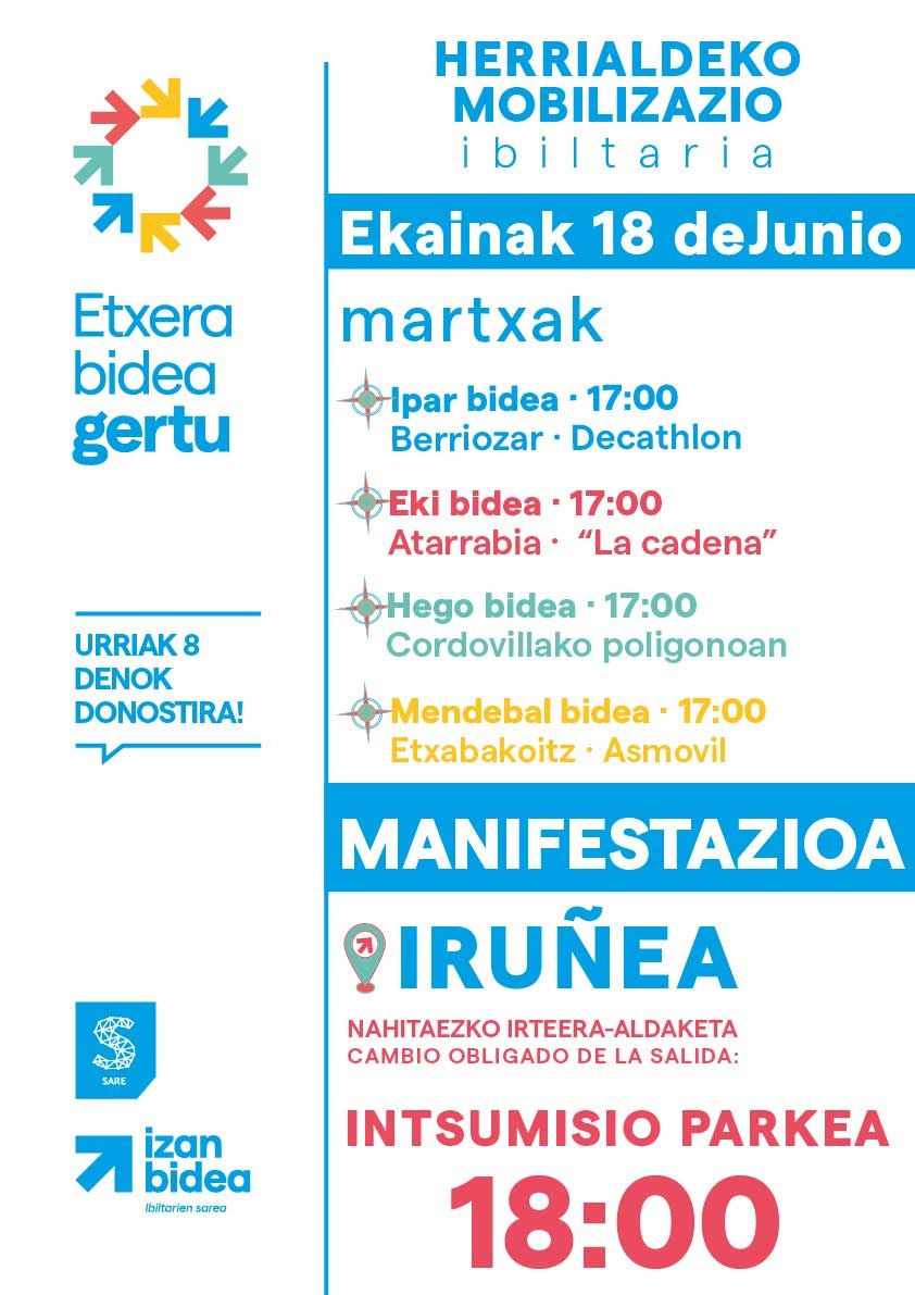 ELAk ekainaren 18an "Etxera bidea gertu" lelopean egingo den manifestazioan parte hartzeko deia egiten du