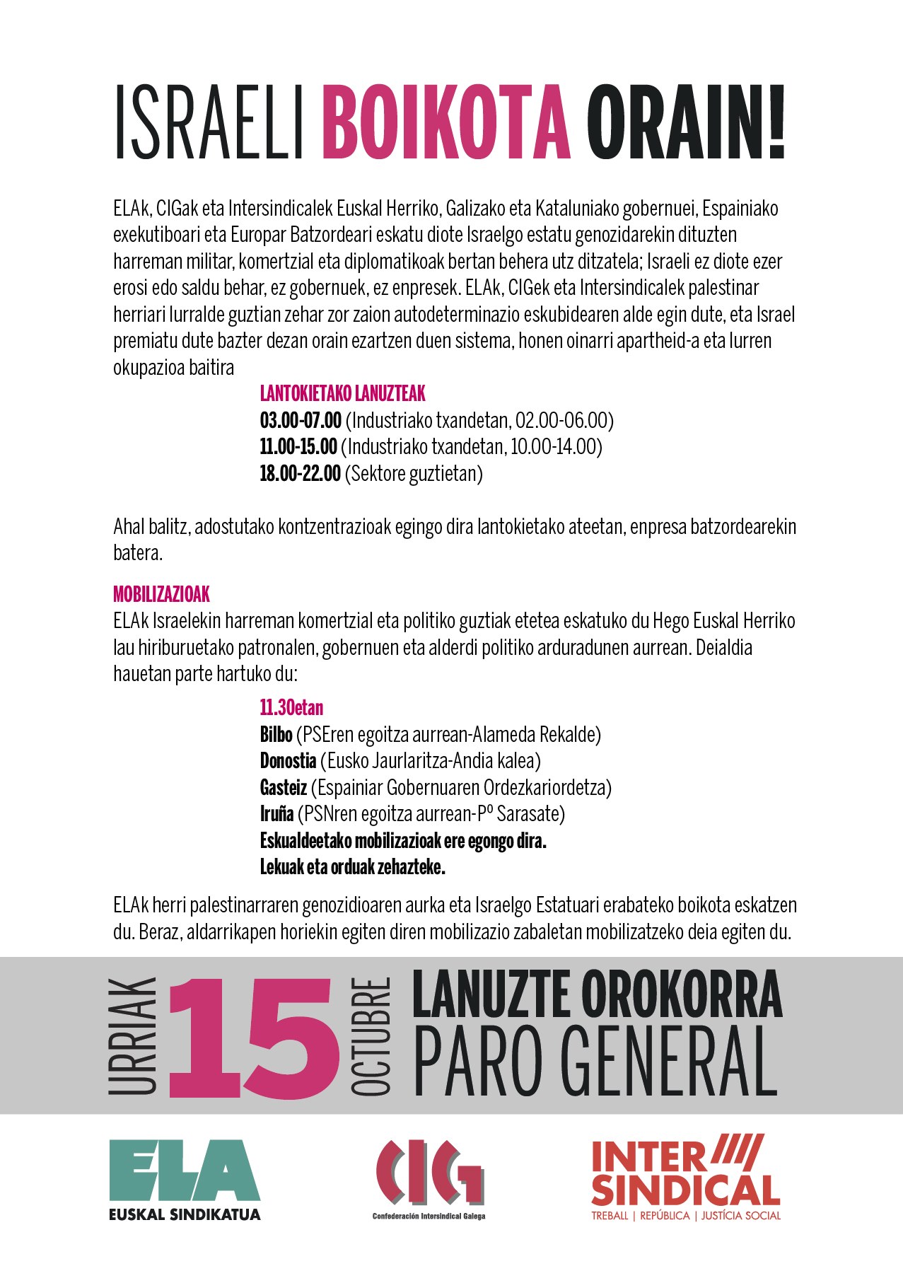 ELAk mobilizazioak deitu ditu Hego Euskal Herriko hiriburu eta eskualde guztietan