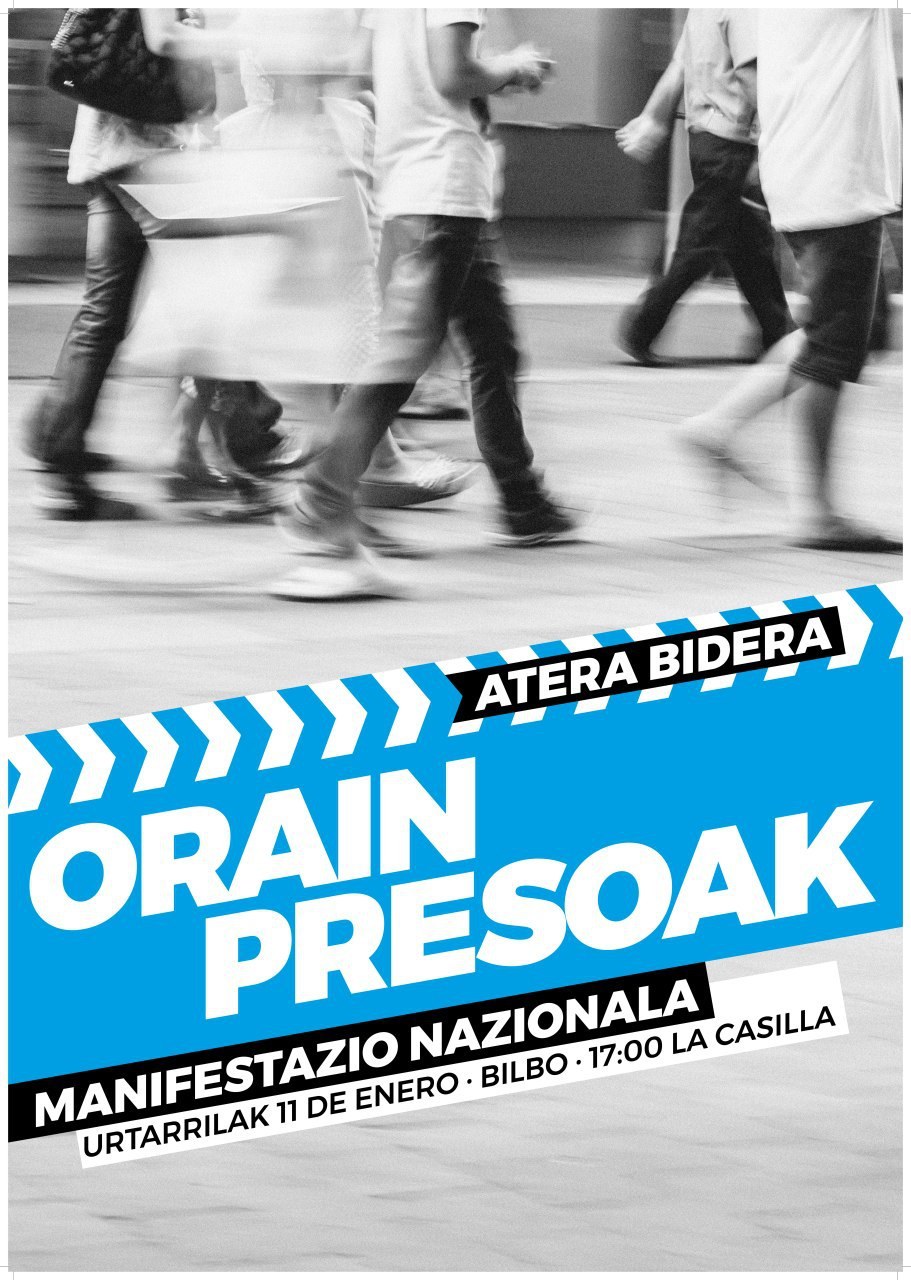 ELAk urtarrilaren 11n preso politikoen eskubideen alde Bilbon eta Baionan egingo diren manifestazioetan parte hartzera deitzen du
