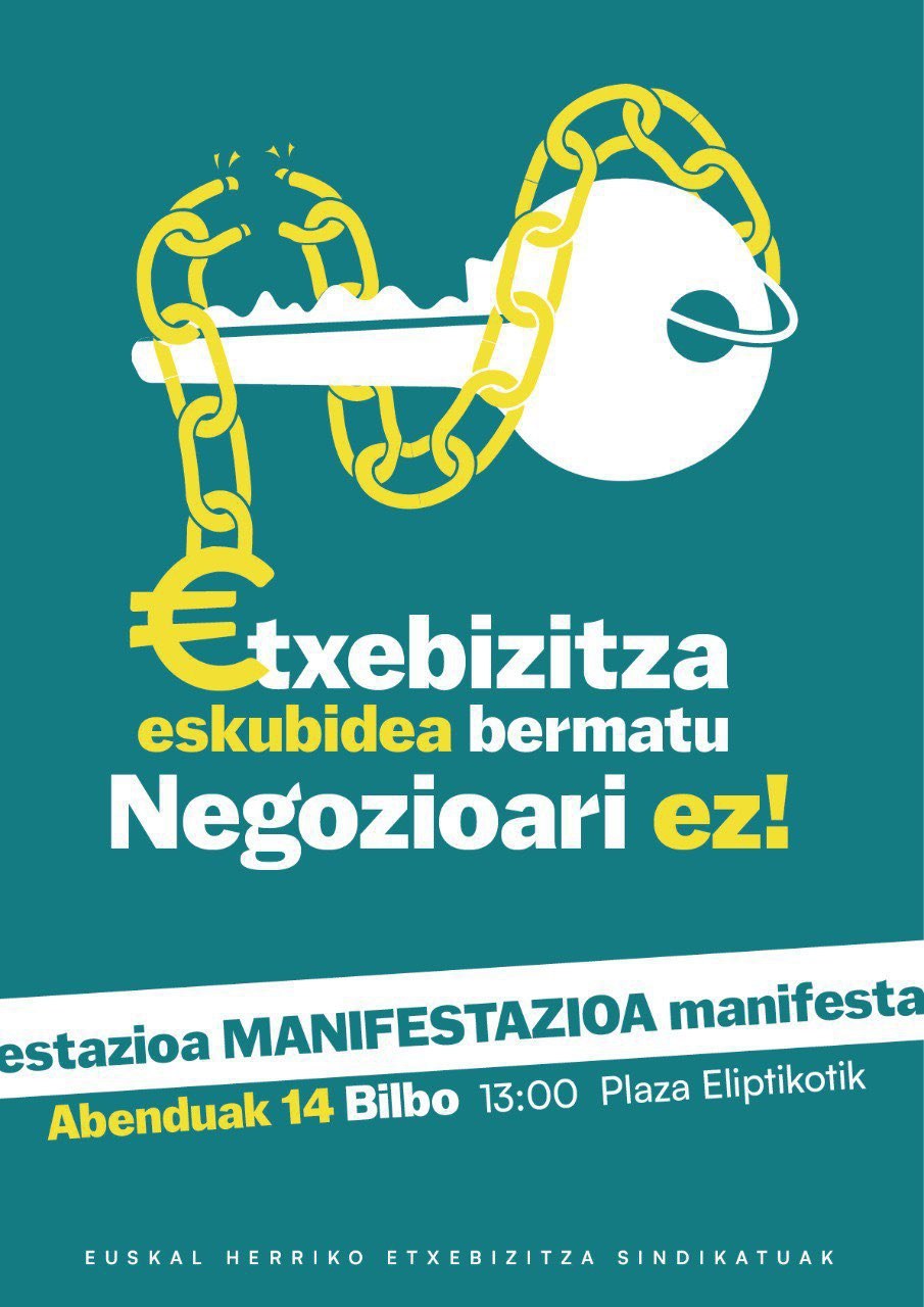 Etxebizitza sindikatuek abenduaren 14an Bilbon deitutako manifestazioari babesa adierazi dio ELAk