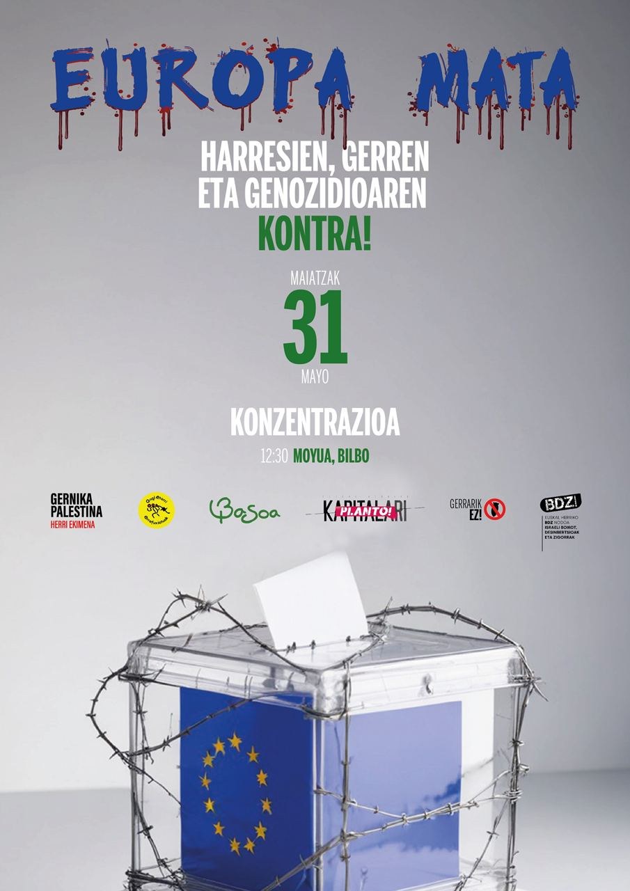 Europar Batasunaren joera belizista salatu dute eragile sozial eta sindikalek Bilbon Europar Batasunaren joera belizista salatu dute eragile sozial eta sindikalek Bilbon