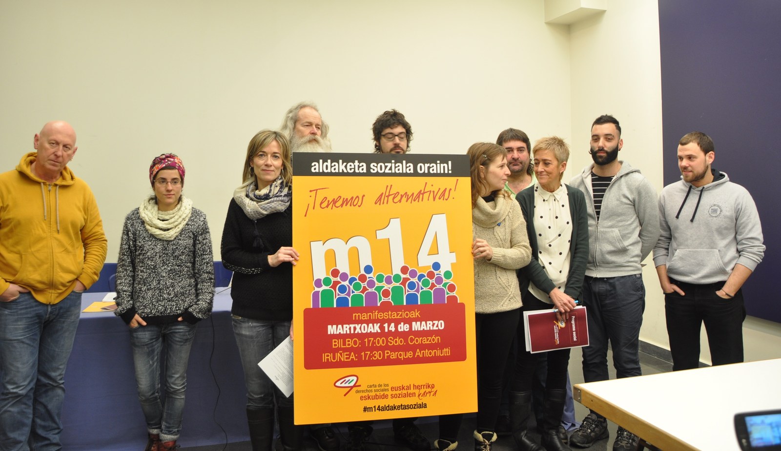 Euskal Herriko Eskubide Sozialen Kartak deituta bihar manifestazioak Bilbo eta Iruñean