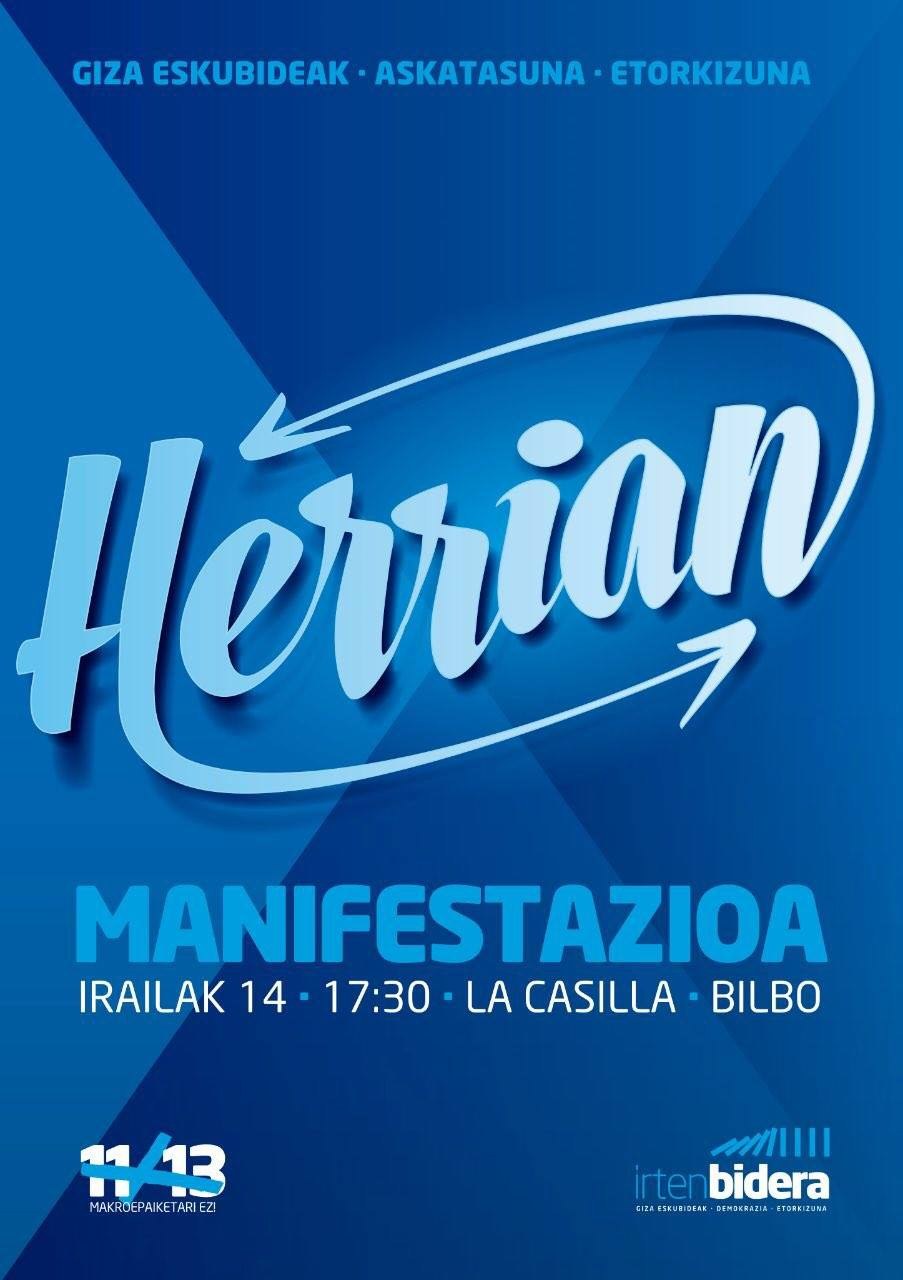 Euskal presoei sostengua ematen dieten kolektiboei babesa adierazteko #I14GoazenBilbora