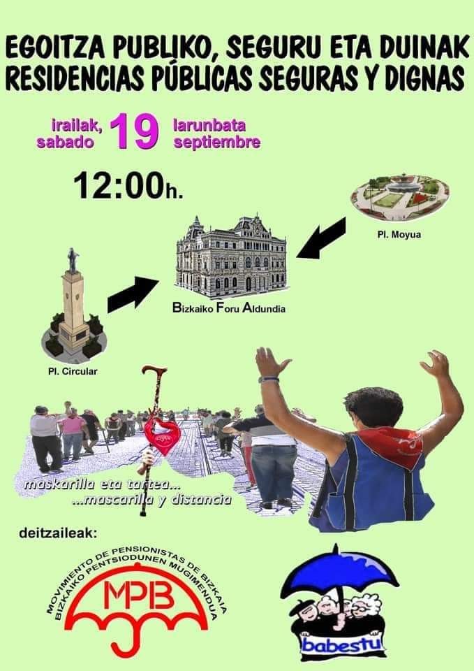 Irailaren 19an, manifestazioa Bilbon zahar-egoitza publiko, duin eta seguruen alde