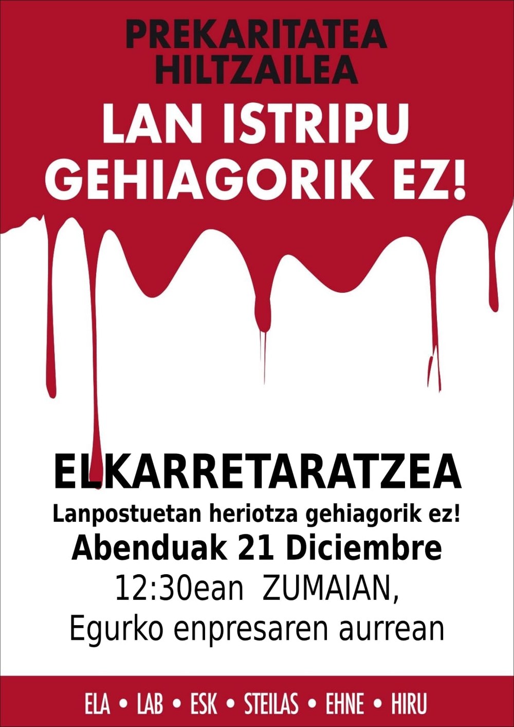 Joan den larunbatean Zumaian langile bat lan-istripuz hiltzearen kontrako elkarretaratzea