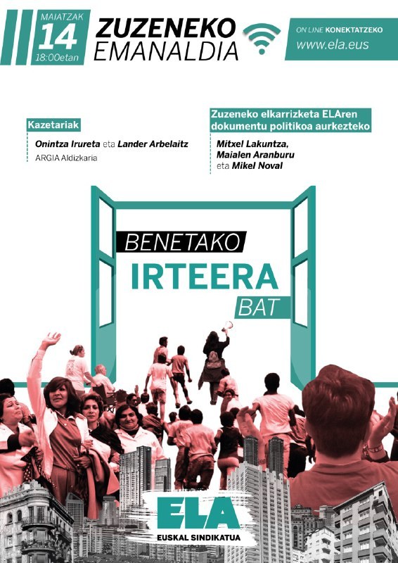Koronabirusak eragindako krisiaren #Irteera bat proposatuko du ELAk maiatzaren 14an zuzeneko emanaldi batean