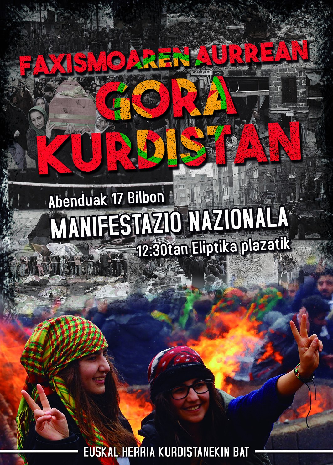 Larunbaterako Bilbon Herri Kurdua jasaten ari den errepresioa salatzeko deitu den manifestaziorekin bat egin du ELAk