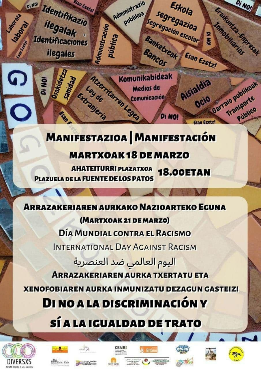 Martxoaren 18an, Gasteizen, eta martxoaren 21ean, gainerako lurraldeetan, mobilizazioak Arrazakeriaren eta Xenofobiaren aurkako Nazioarteko Egunaren harira