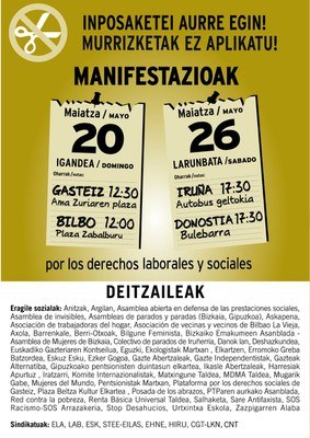 Igande honetan, murrizketen aurkako manifestazioak Bilbo eta Gasteizen