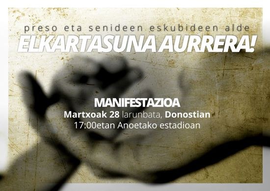 Presoen eskubideen alde egingo den manifestazioarekin bat egin du ELAk