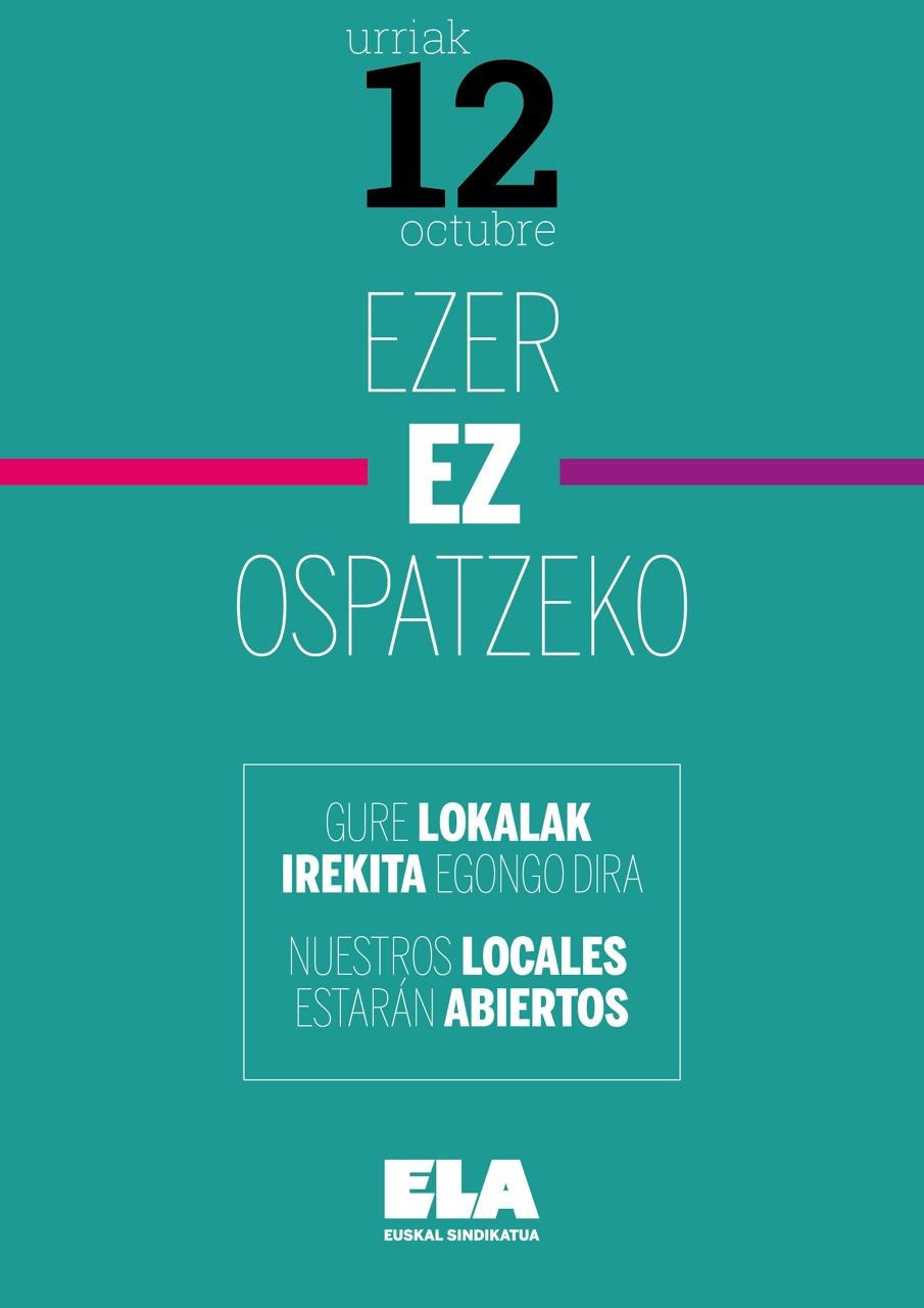 Urriaren 12an ELAk bere egoitzak irekiko ditu egunero bezala Urriaren 12an ELAk bere egoitzak irekiko ditu egunero bezala