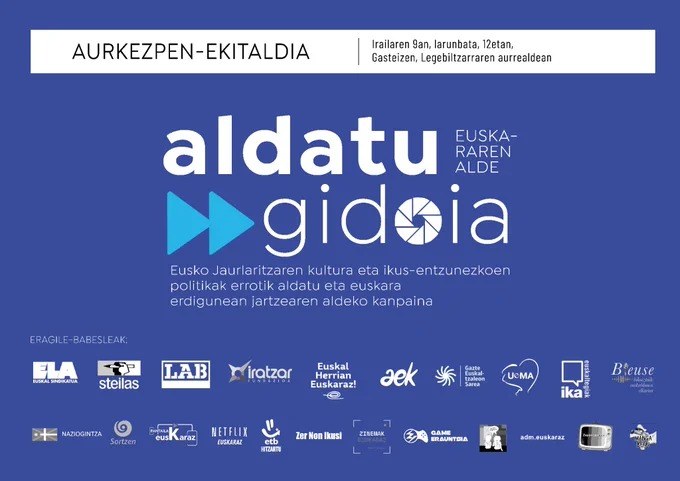 ELAk bat egin du `Aldatu Gidoia´ kanpainarekin euskarazko ikus-entzunezkoen eskaintza zabal eta erakargarria eskatzeko ELAk bat egin du `Aldatu Gidoia´ kanpainarekin euskarazko ikus-entzunezkoen eskaintza zabal eta erakargarria eskatzeko
