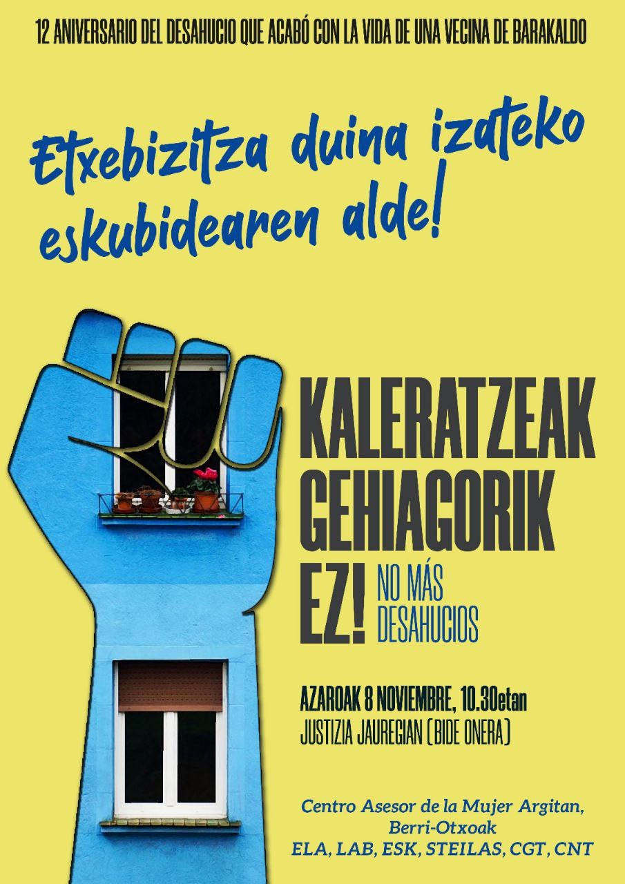 Elkarretaratzea Barakaldoko bizilagunaren bizitzarekin amaitu zuen etxegabetzearen urteurrenean