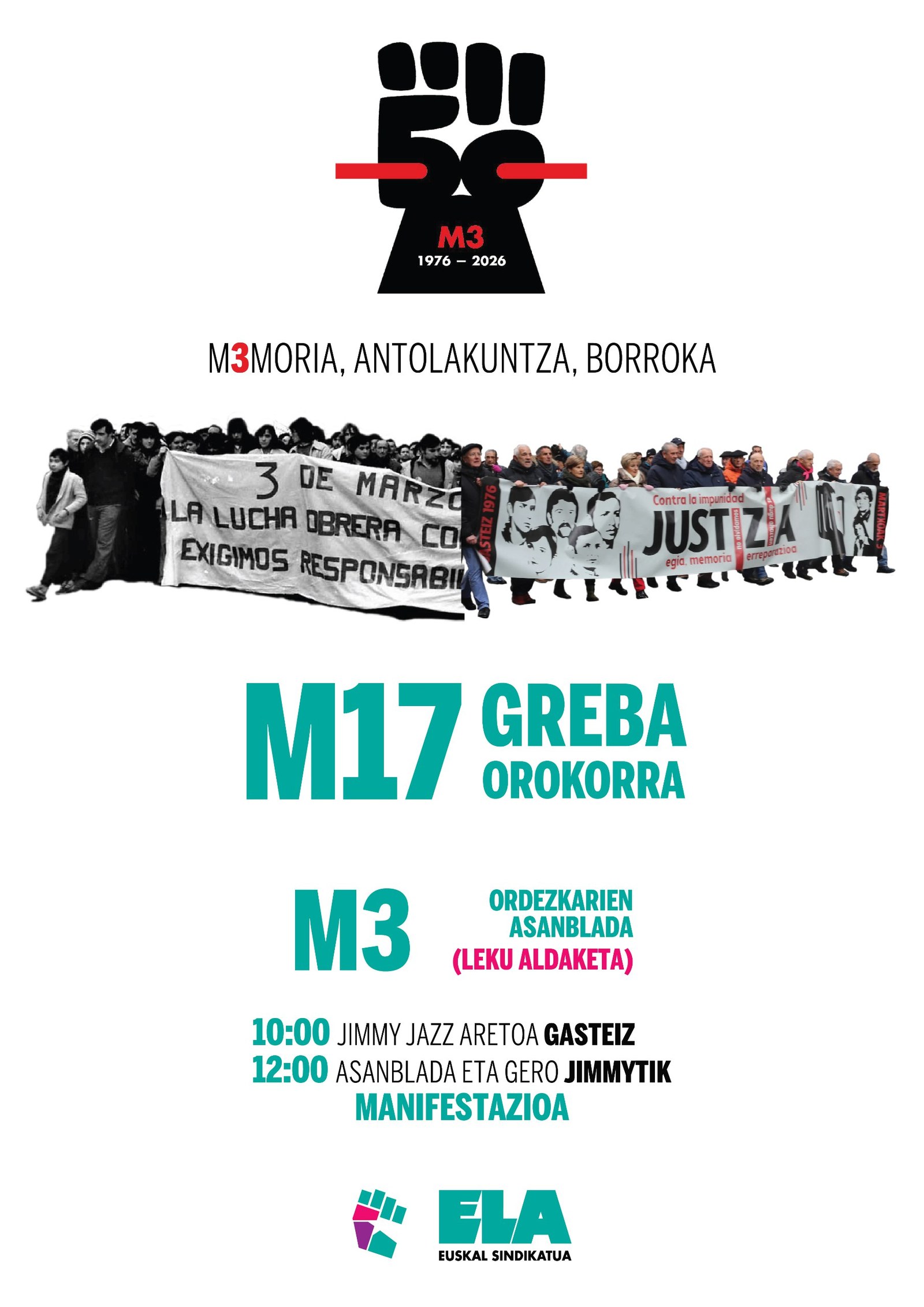 Sindikatuek eta Martxoak 3 elkarteak eskatu dute Estatuak bere erantzukizuna bere gain har dezala