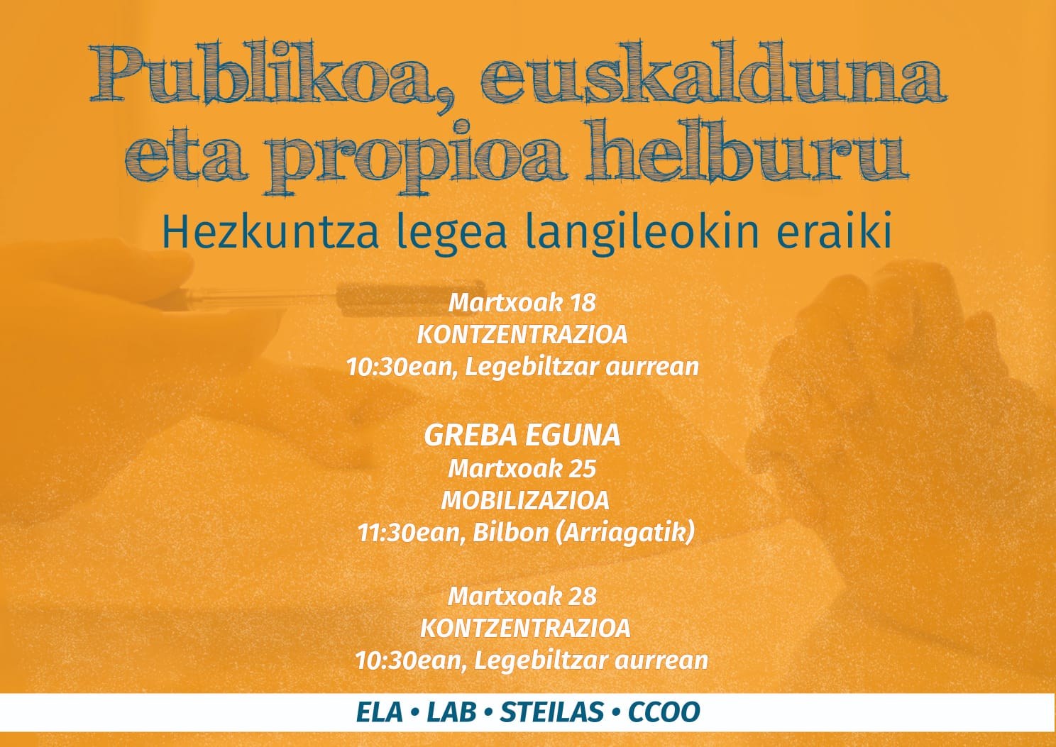 Mobilizazioak EAEko hezkuntza legearen zirriborroak ez dituelako langileen aldarrikapenak kontuan hartzen Mobilizazioak EAEko hezkuntza legearen zirriborroak ez dituelako langileen aldarrikapenak kontuan hartzen