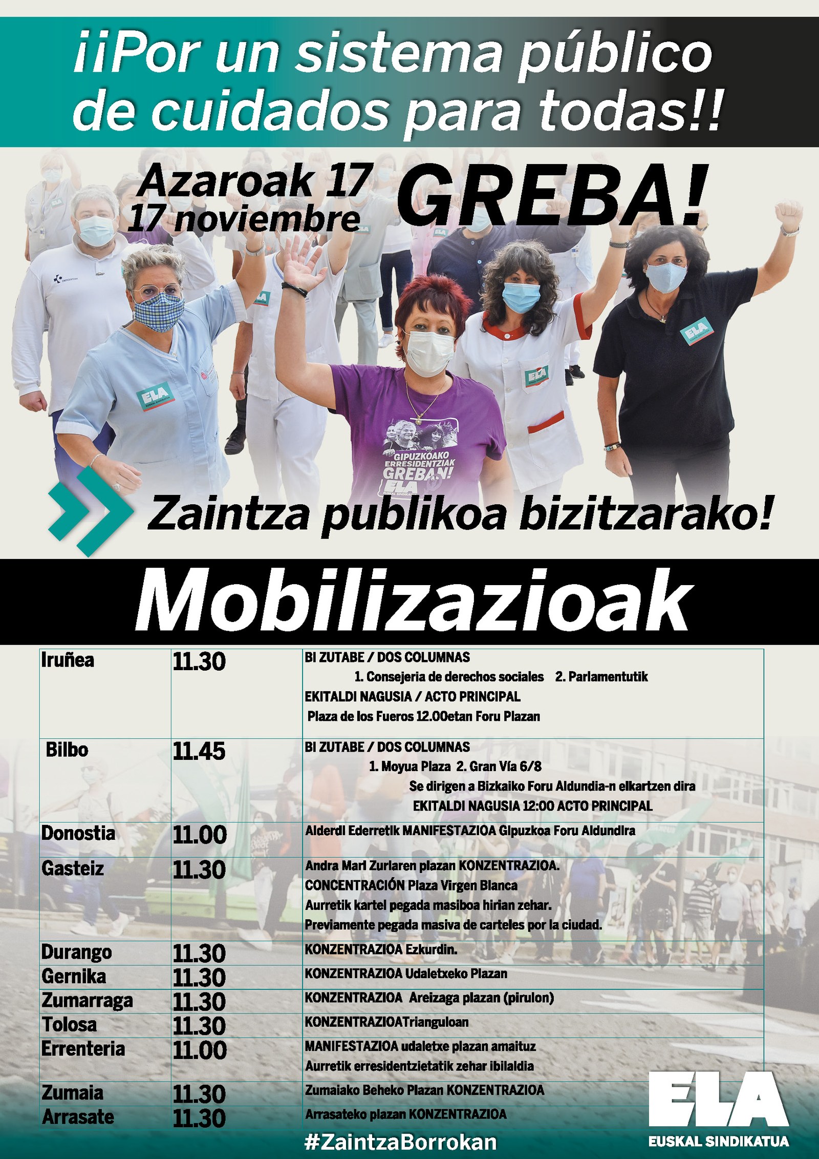 Eusko Jaurlaritzak zaintza alorreko langileen greba eskubidea urratu du gehiegizko zerbitzu minimoekin Eusko Jaurlaritzak zaintza alorreko langileen greba eskubidea urratu du gehiegizko zerbitzu minimoekin