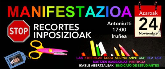 Azaroaren 24ean, larunbatean, manifestazioa Iruñean irakaskuntzaren defentsan