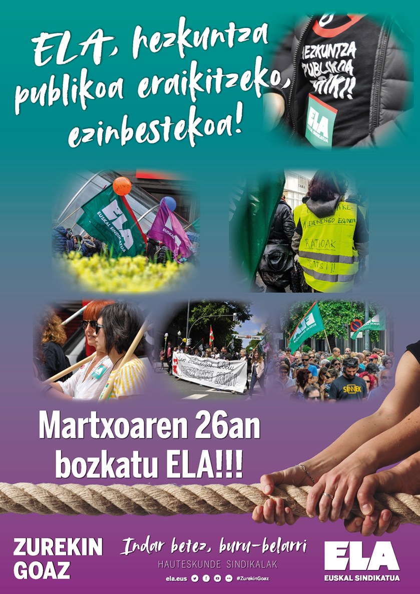 ELA sindikatua Hezkuntza Publikoa eraikitzeko inoiz  baino ezinbestekoagoa!
