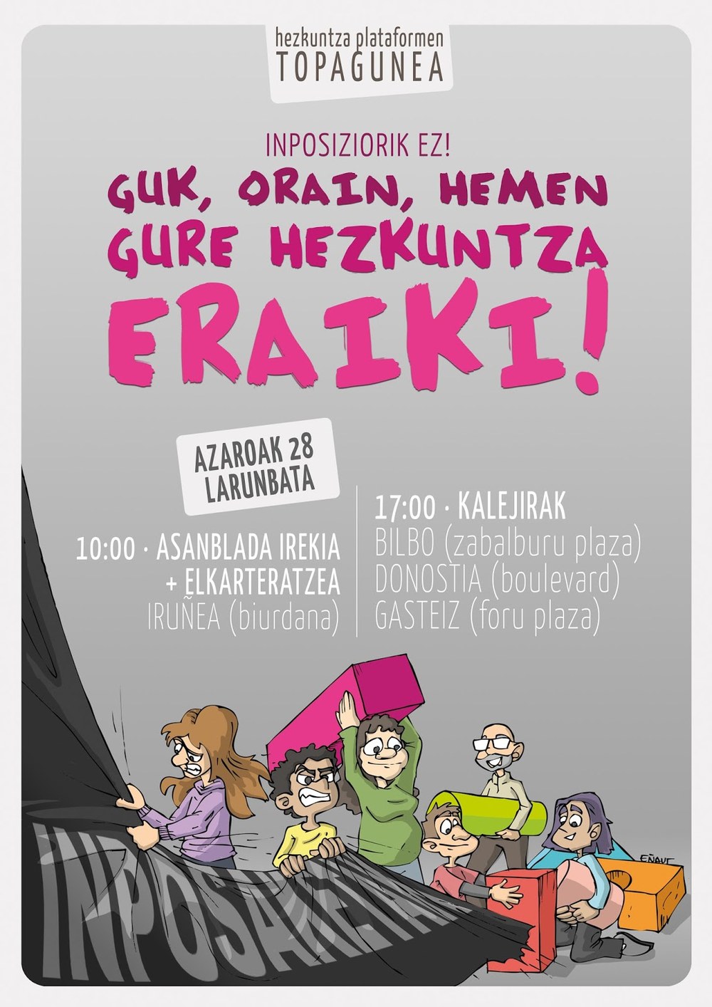 ELAk azaroaren 28an LOMCE eta Heziberriri aurre egin eta gure hezkuntza eraikitzen jarraitzera deitzen du