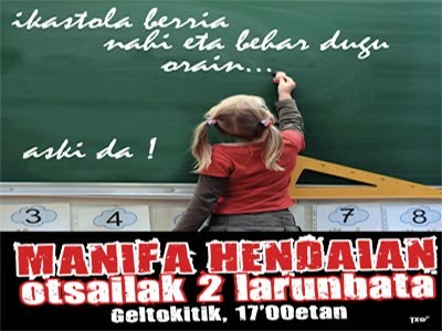 ELAk bihar Hendaian ikastolaren defentsan egingo den manifestazioa babesten du eta parte hartzera deitzen