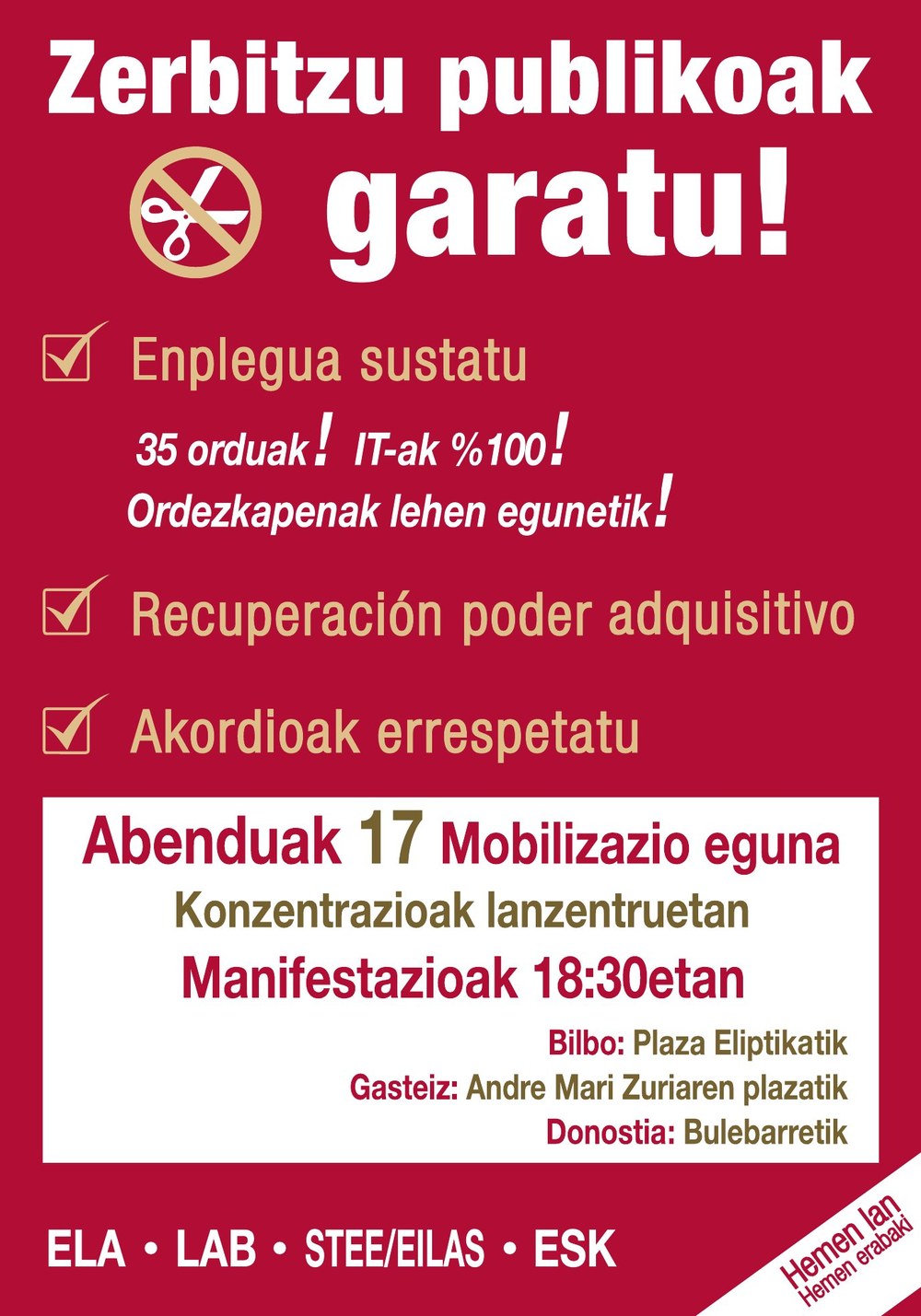Eusko Jaurlaritzak irakaskuntza publikoko irakasleei murrizketak  aplikatzen jarraitzea besterik ez du planteatzen