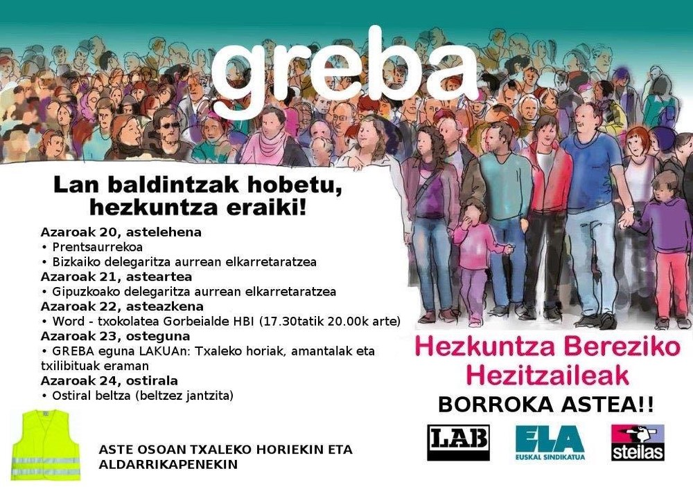 Heziketa Bereziko greba eguna (azaroaren 16). Lakuako (Gasteiz) mobilizaziora joateko autobusa