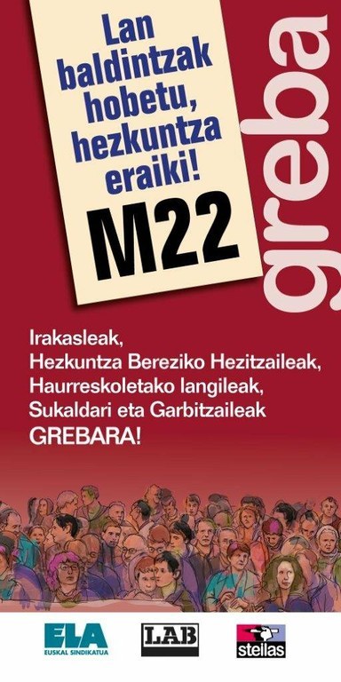 Martxoaren 22an greba EAEko Hezkuntza Publikoan