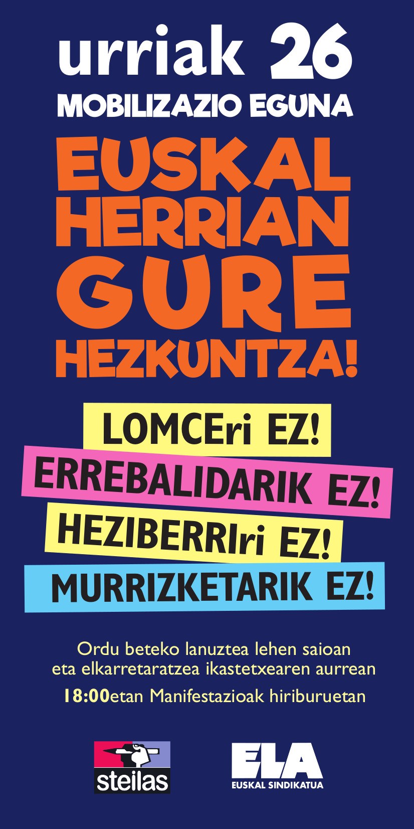Ordubeteko lanuztea LOMCE eta HEZIBERRIren aplikazioaren aurka