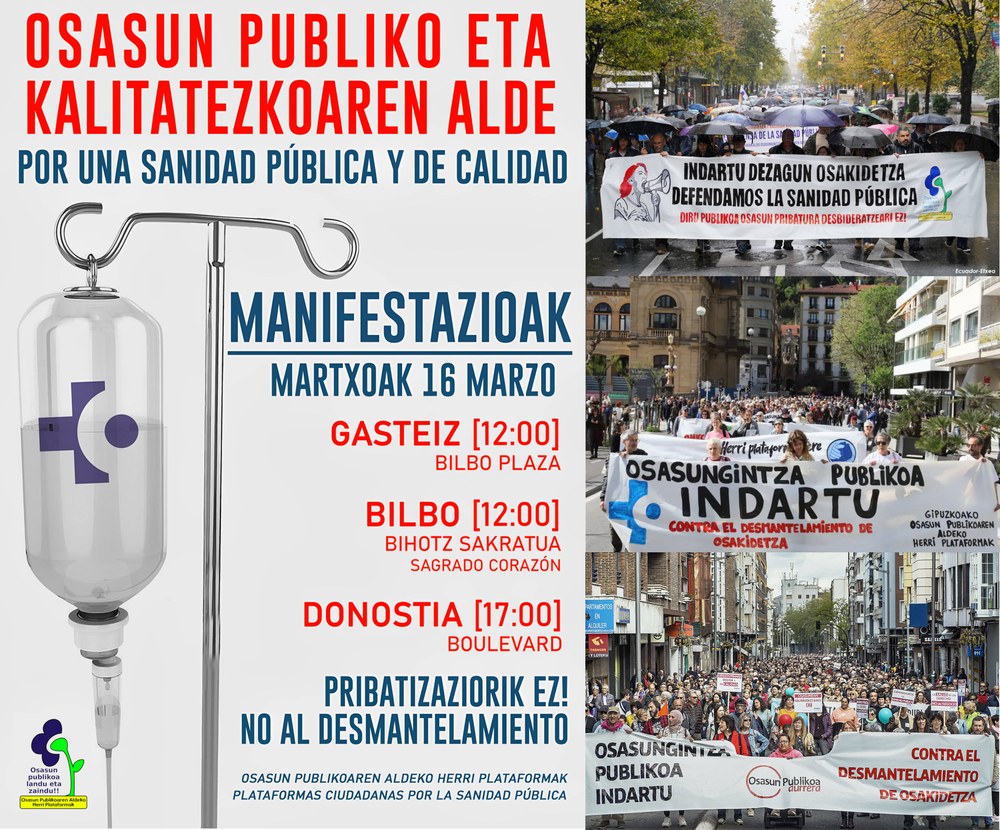 ELAk bat egiten du osasungintza publikoaren defentsan larunbaterako deitutako manifestazioarekin