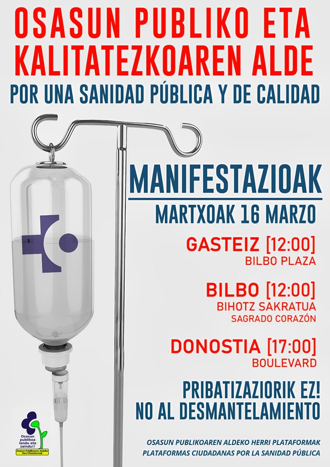 ELAk bat egiten du osasungintza publikoaren defentsan larunbaterako deitutako manifestazioarekin