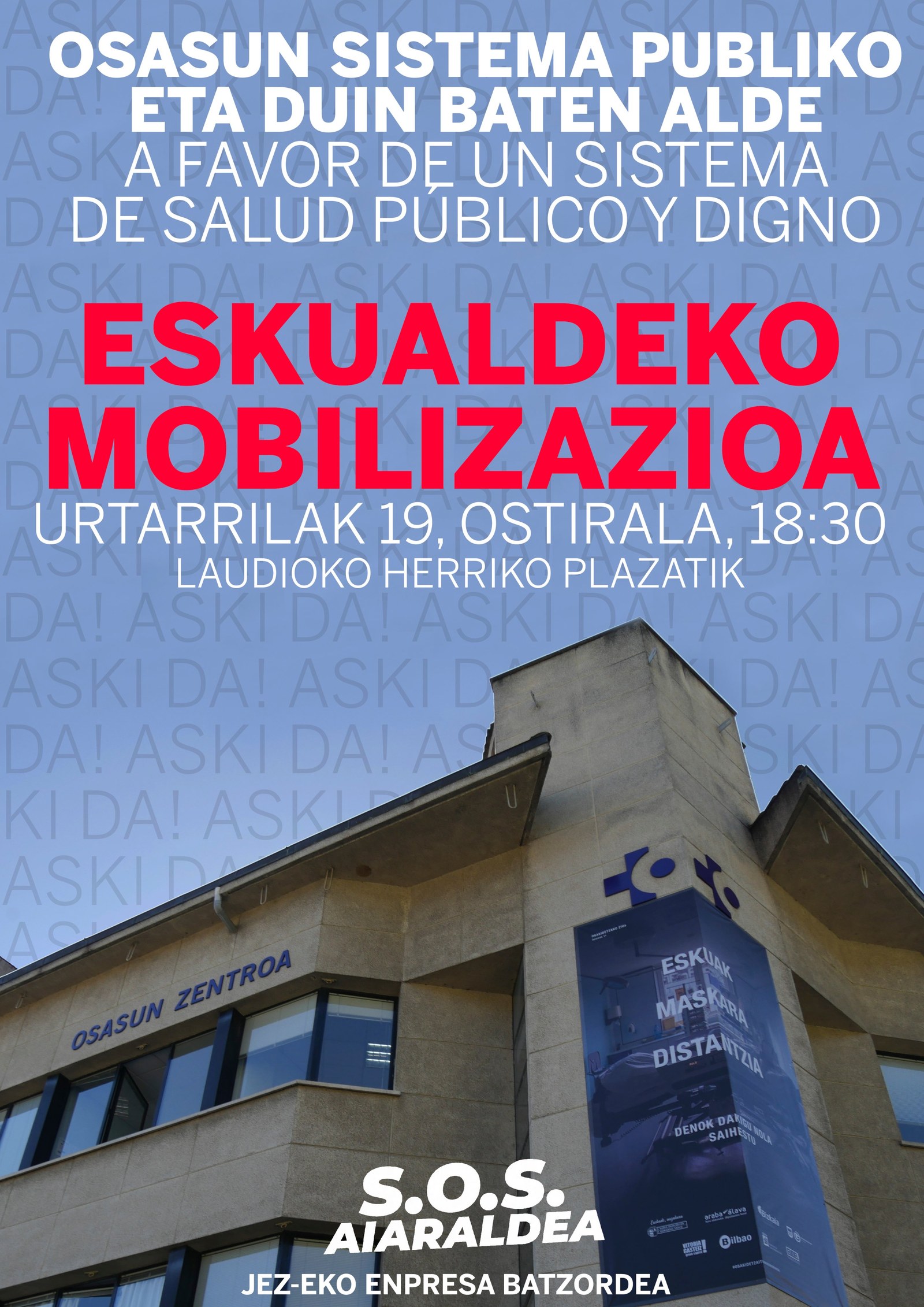 Laudioko Osasun Zentroan gertatutako heriotza salatzeko Aiaraldeako Greba Batzordeak mobilizazioa deitu du ostiralerako