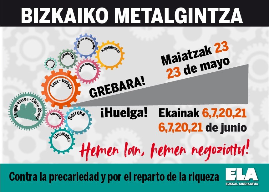 Bizkaiko metalgintzako bost greba egunek 250 enpresa baino gehiagoren atxikimendua jaso dute