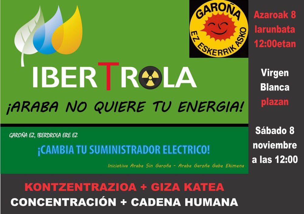 "Garoña itxi betiko" lemapean kontzentrazioa, azaroak 8 Gasteizen