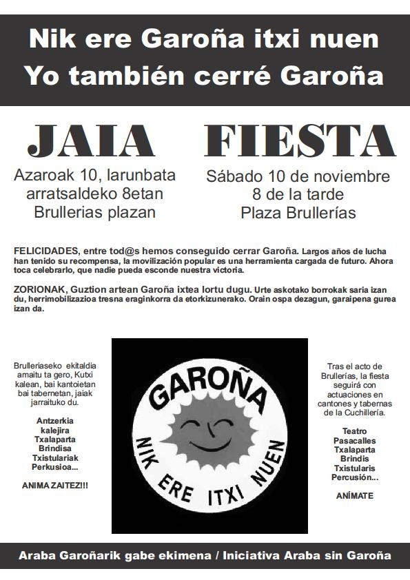 Garoñaren itxiera ospatzeko jaia Gasteizen
