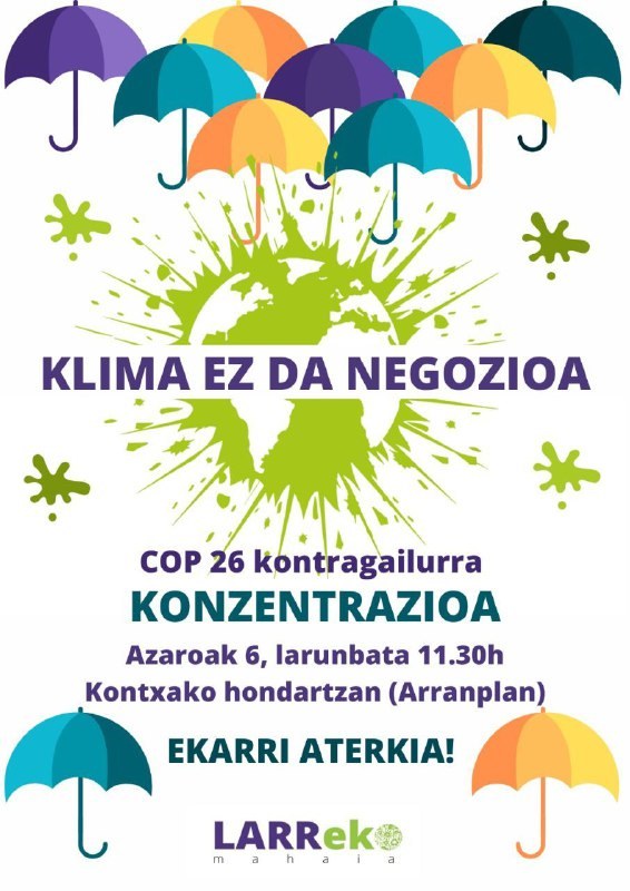 'Klima ez da negozioa!', azaroaren 6an mobilizazioa Donostian
