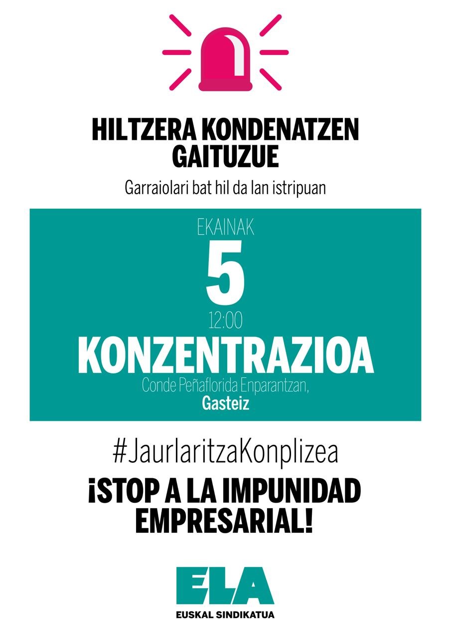 Elkarretaratzea astelehenean, Agurainen hildako kamiolariaren heriotza salatzeko Elkarretaratzea astelehenean, Agurainen hildako kamiolariaren heriotza salatzeko