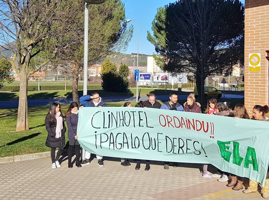 Clinhotelek Nafarroako hoteletan kaleratutako 45 langileei atzeratutako soldatak ordaintzea exijitzen dugu