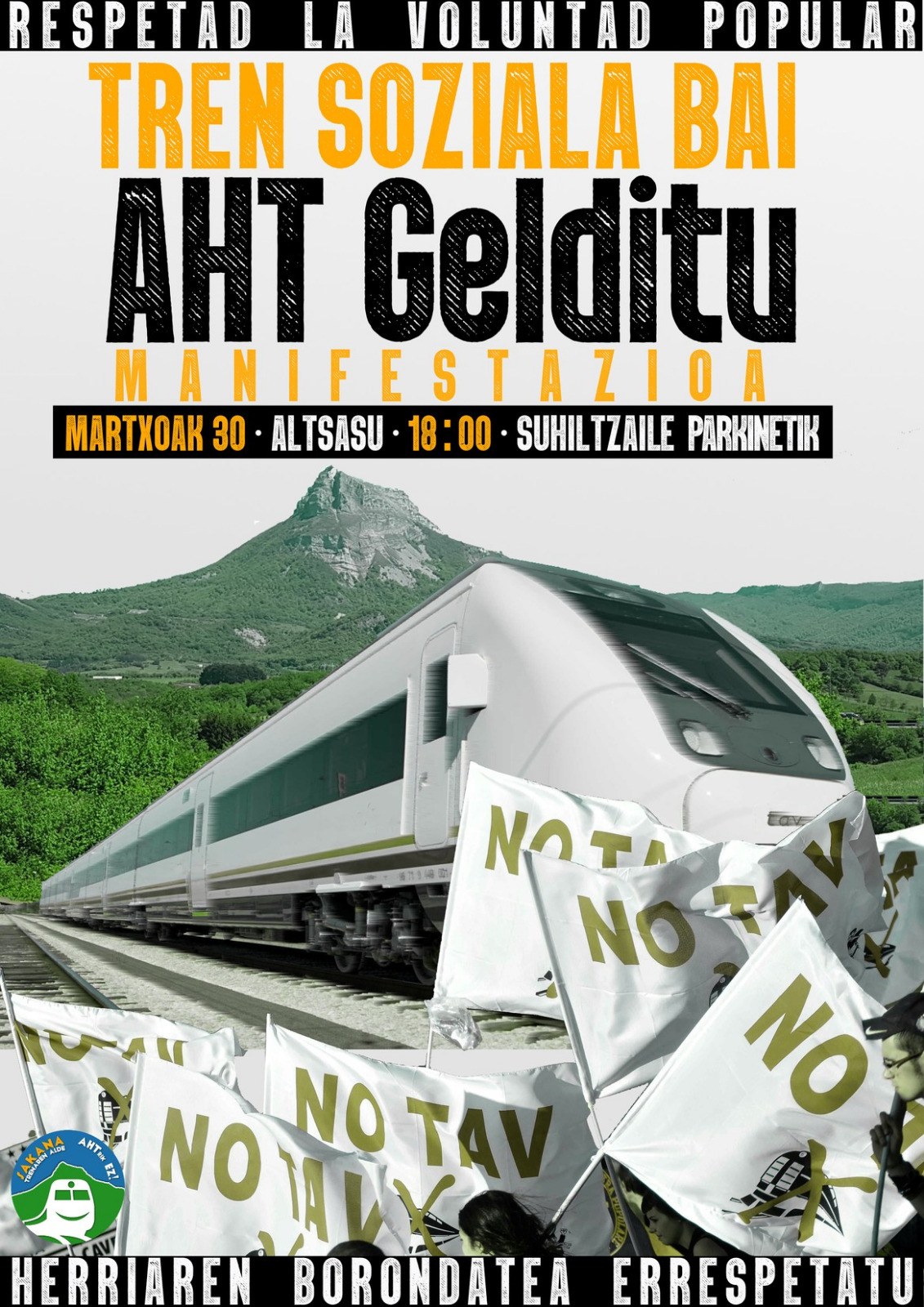 ELAk ` Tren Soziala BAI, AHT gelditu´ lemapena Altsasun egingo den manifestazioa babesten du