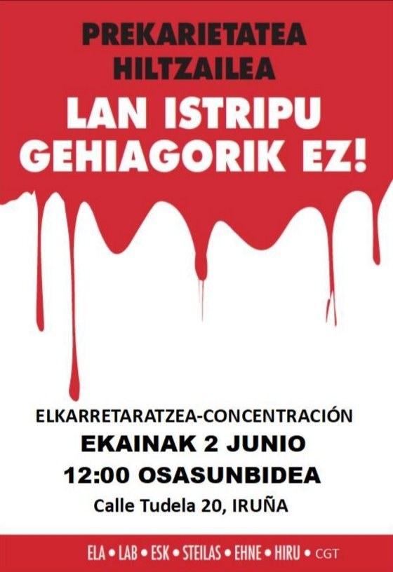 Erriberrin (Nafarroa) gertatutako lan istripu hilgarria lan-istripua izan zela salatu du ELAk