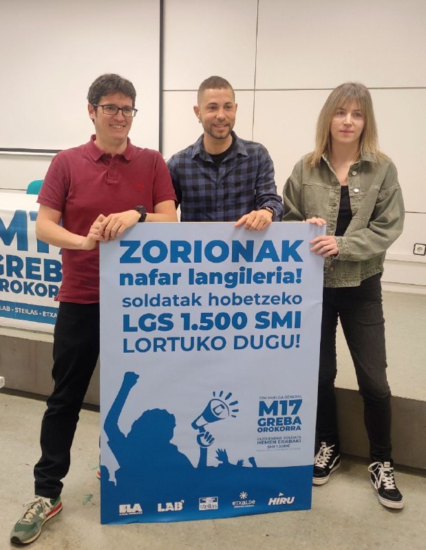 Greba Orokorraren aldarri ozenak Nafarroako Gobernua eta CEN gutxieneko soldata propioa berehala gauzatzera behartu behar ditu