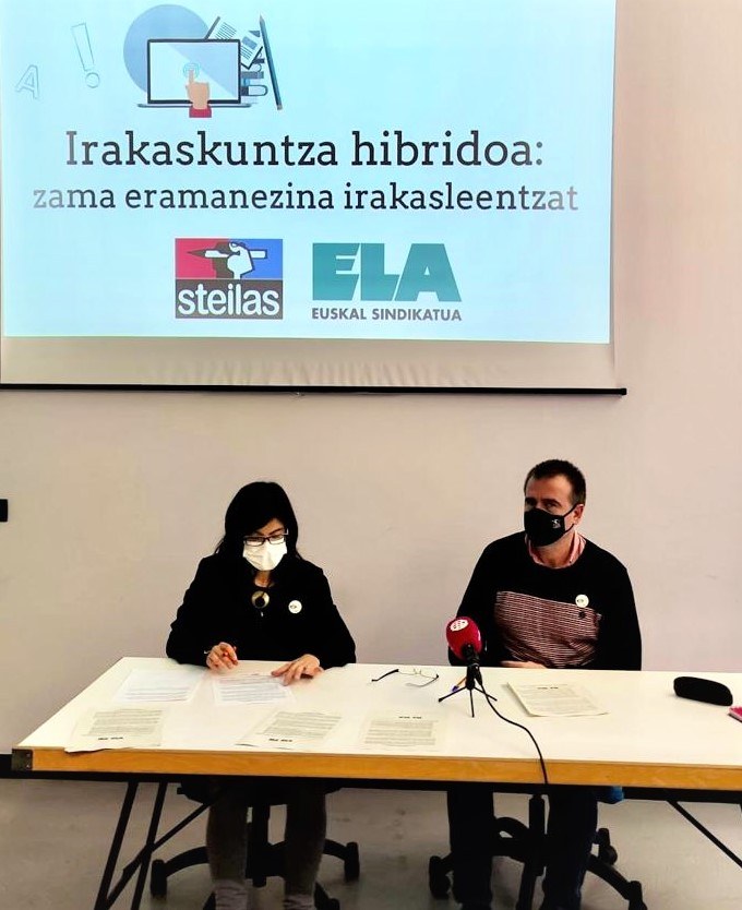 Irakaskuntza hibridoa irakasleentzat zama eramanezina dela salatu dute Steilasek eta ELAk
