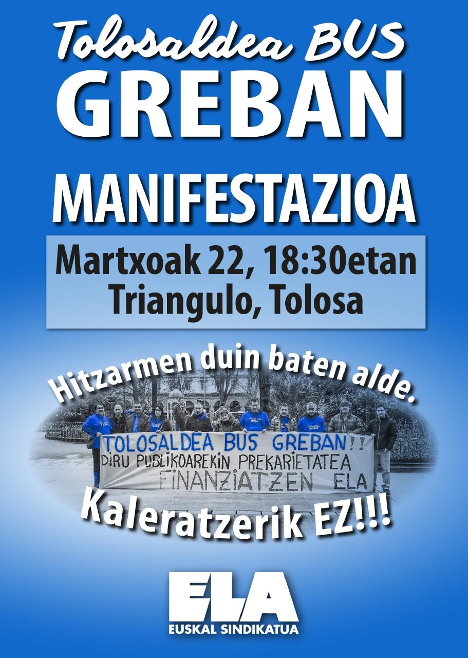 Tolosaldea Bus-eko langileen manifestaziorako deia