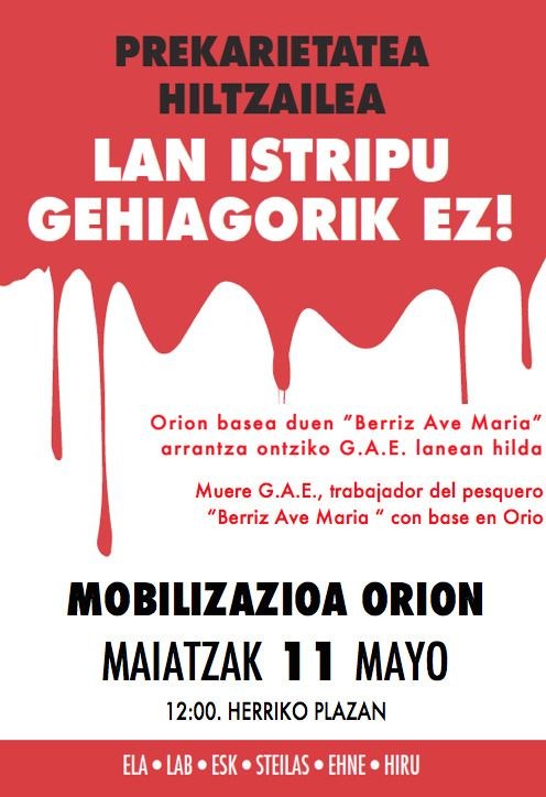 ELAk Orioko lan-istripu hilgarria salatzeko bilkurara dei egiten du
